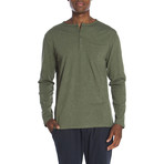 Raw Edge Long Sleeve Pocket Henley // Heather Green (XL)