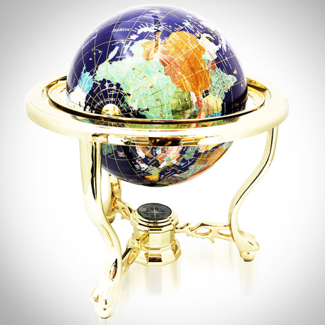 Vintage World Globe With Precious Stones + Compass