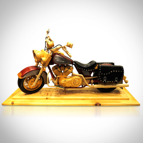 Harley-Davidson Motorcycle // Hand-Carved Wooden // Quebec Folk Art