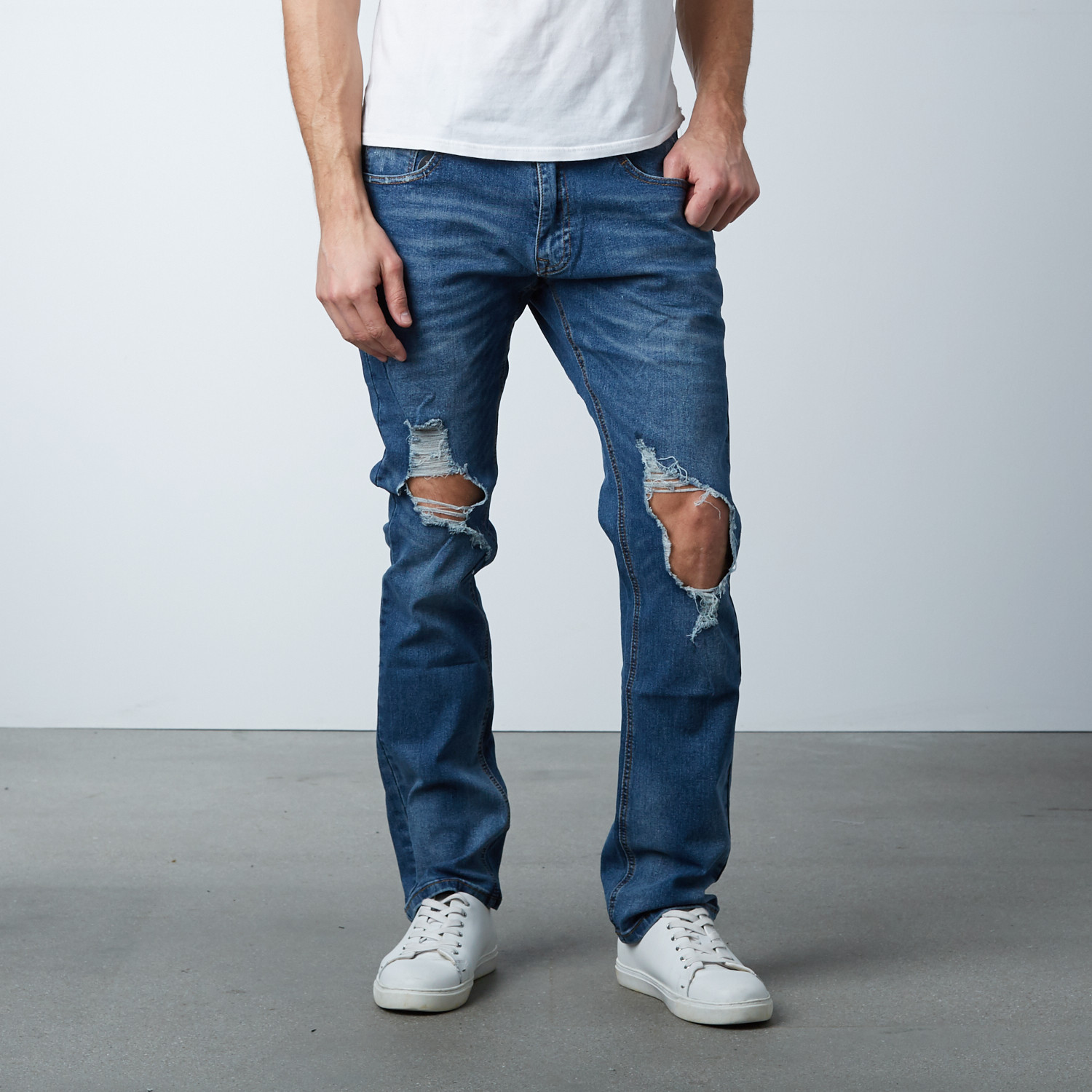 Blown Out Knee Jean // Medium Blue (40WX32L) - XRay Jeans - Touch of Modern