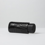 Deep Croco Embossed Leather Cigar Case // 2-Finger (Black)
