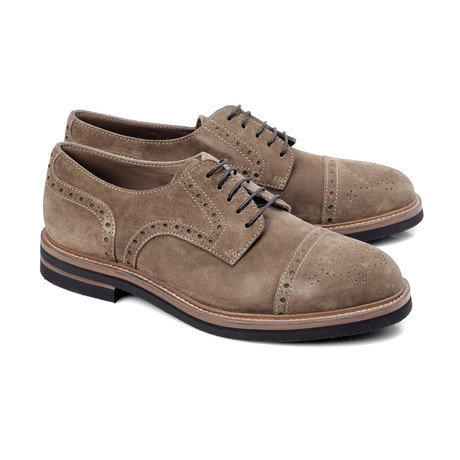 Bellucci Perforated Round Captoe Derby // Taupe Suede (Euro: 39)