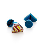 Stainless Steel Blue Superman Shield Cufflinks