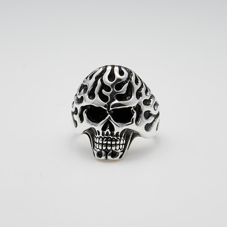 Sterling Silver Lit Em Up Skull Head Ring // Silver (Size: 8)