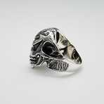Sterling Silver Dark Oxidized Skull Reaper Ring // Silver (Size: 8)