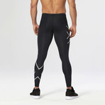 Hyoptik Compression Tights // Black + Silver Reflective (XL)