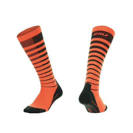 Striped Run Compression Socks // Titanium + Sunburst Orange (XS)