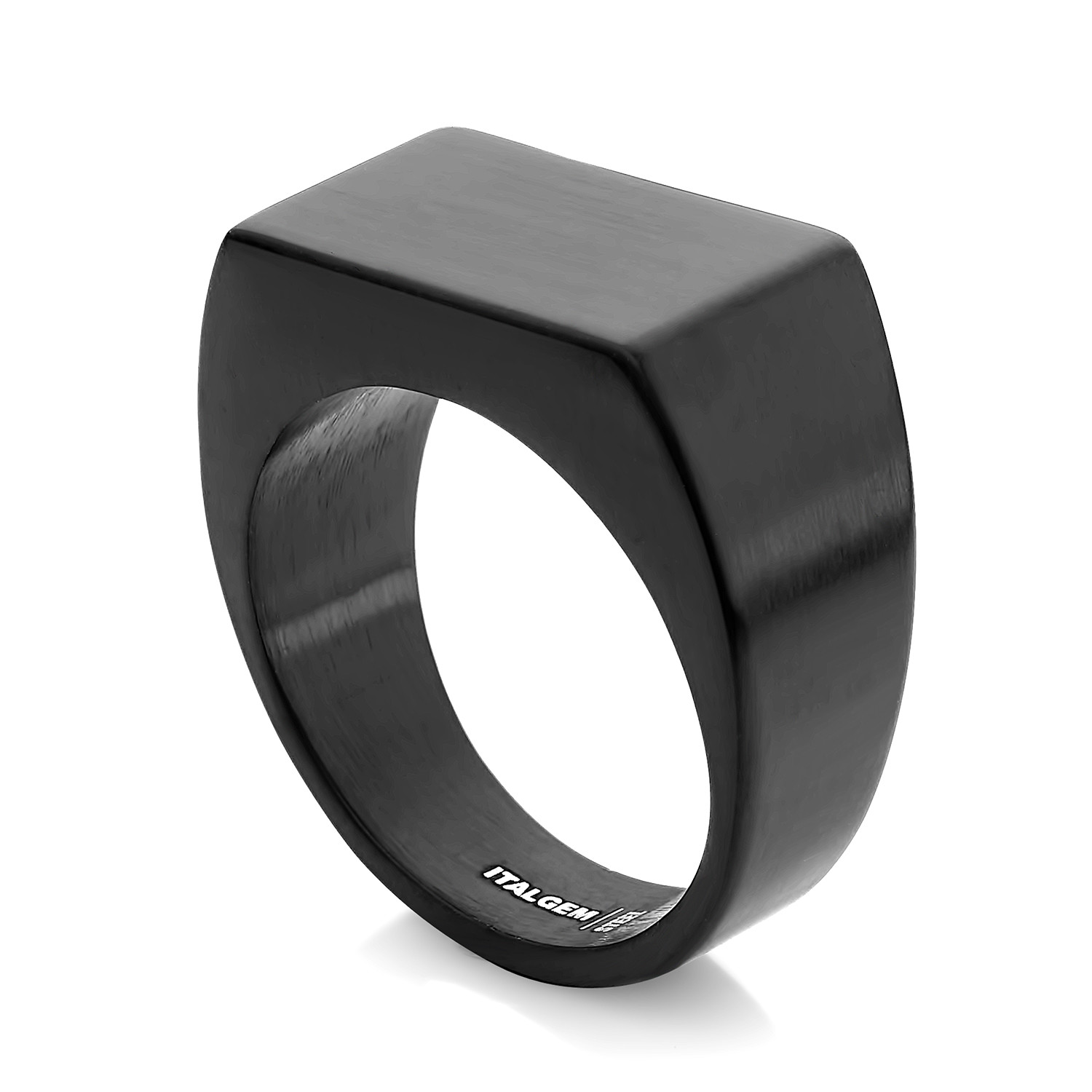 Black IP Matte Stainless Steel Signet Ring (8) - Italgem - Touch of Modern