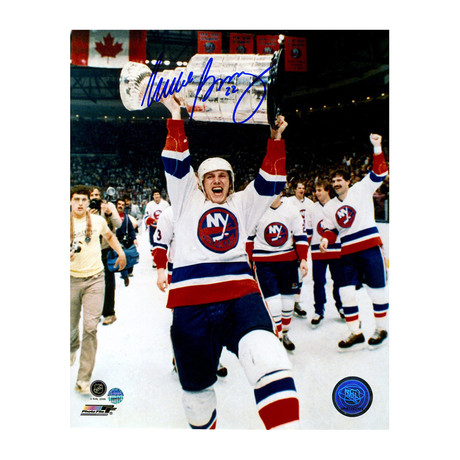 Mike Bossy Signed Cup Over Head Photo