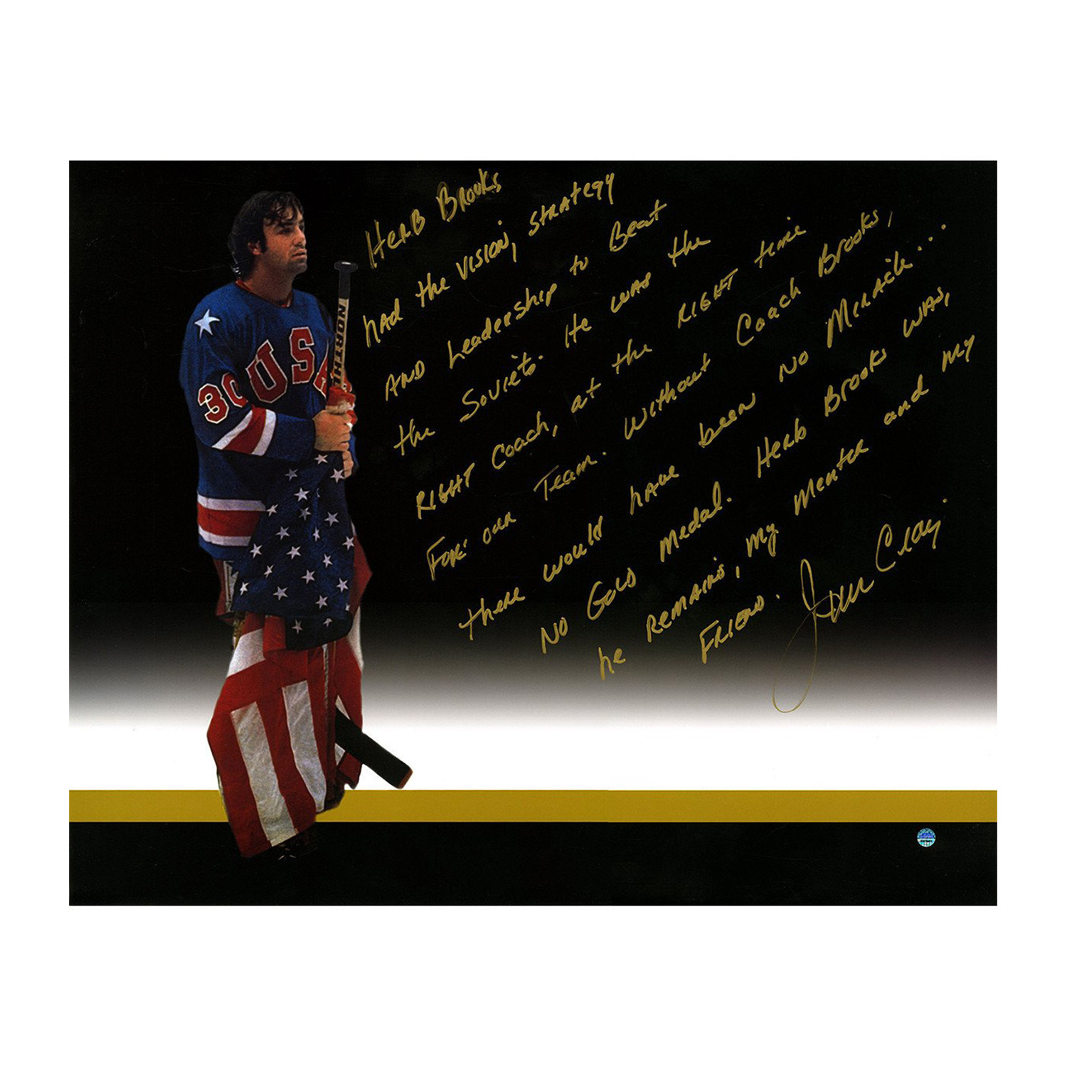 Jim Craig Signed ‘Herb Brooks Story’ Photo Steiner Sports Touch of