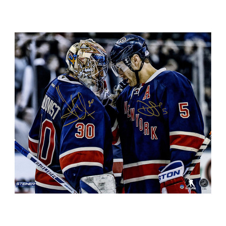 NY Rangers Henrik Lundqvist + Dan Girardi Dual Signed Celebration Photo