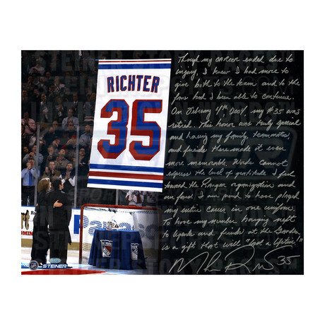 Mike Richter Signed Retirement Night Story Photo