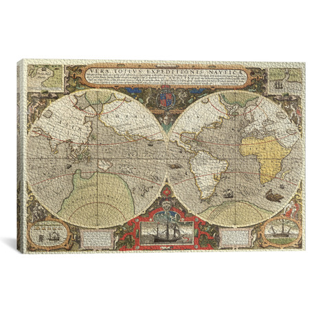 Historical Map of the World // 1595 (18"W x 12"H x 0.75"D)
