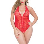 Lace Open Teddy // Red // Plus