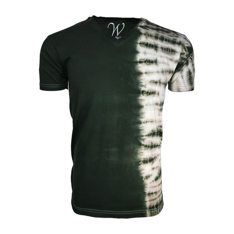 Ultra Soft Hand Dyed V-Neck // Vertical Half // Military Green (S)
