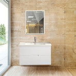 Sasha Floating Wall-Hung Bathroom Vanity + Sink-Top + 2 Drawers // White (24")