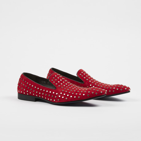 Silver Studded Slip On Shoes // Red (US: 7)