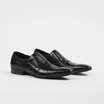 Ostrich Print Leather Slip-On Loafer Shoes // Black (US: 6)
