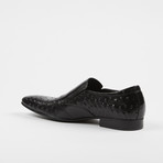 Ostrich Print Leather Slip-On Loafer Shoes // Black (US: 7)