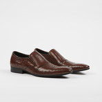 Ostrich Print Leather Slip-On Loafer Shoes // Brown (US: 8)