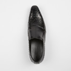 Ostrich Print Leather Slip-On Loafer Shoes // Black (US: 11)