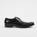 Leather Lace-Up Brogue Wing Tip Cap Toe Shoes // Black (US: 6.5)