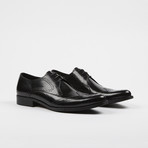 Leather Lace-Up Brogue Wing Tip Cap Toe Shoes // Black (US: 11)