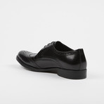 Leather Lace-Up Brogue Wing Tip Cap Toe Shoes // Black (US: 7)