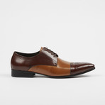 Leather Lace-Up Brogue Pointed Cap Toe Shoes // Brown + Brown (US: 7)