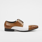 Leather Lace-Up Brogue Pointed Cap Toe Shoes / Tan + White (US: 6)