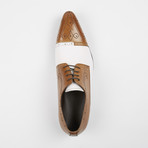 Leather Lace-Up Brogue Pointed Cap Toe Shoes / Tan + White (US: 7)