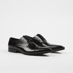 Leather Lace-Up Brogue Pointed Cap Toe Shoes // Black (US: 7)