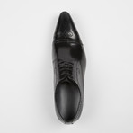 Leather Lace-Up Brogue Pointed Cap Toe Shoes // Black (US: 11)