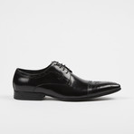 Leather Lace-Up Brogue Pointed Cap Toe Shoes // Black (US: 7)