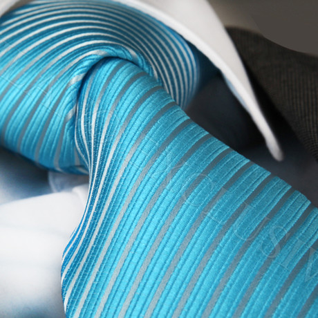 Tie // Turquoise Blue + White Lines