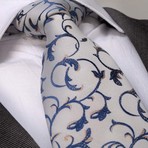 European Exclusive Silk Tie + Gift Box // Gray + Blue Floral