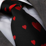 Amedeo Exclusive // Silk Tie // Solid Black + Red Hearts