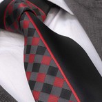 European Exclusive Silk Tie + Gift Box // Black with Red + Gray Squares