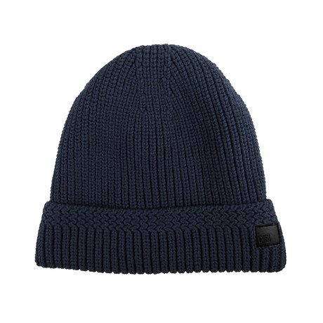 Faux Fur Lined Cable Knit Beanie // Navy