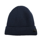 Faux Fur Lined Cable Knit Beanie // Navy