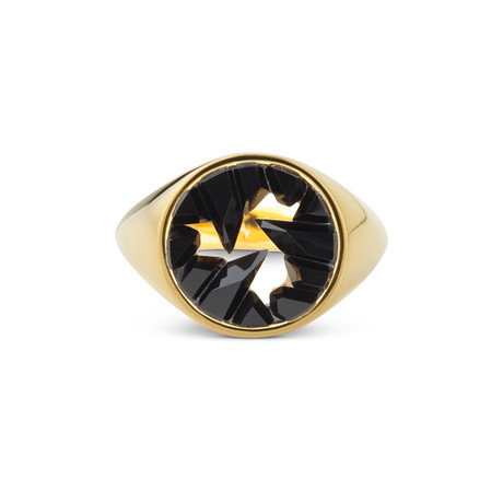 Yellow Gold Onyx Signet Pinky Ring (Size 4.75)