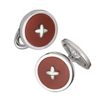 Classic Button Red Agate + Silver Thread Cufflinks