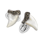Marcasite + Mother Of Pearl Shark Tooth Cufflinks