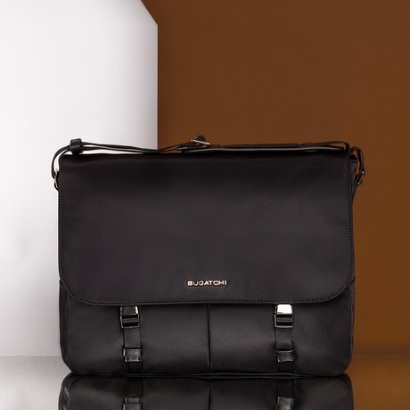 Nylon Messenger Bag + Leather Trim // Black