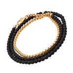 Bead + 18k Gold Plated Rounded Box Chain Wrap Bracelet