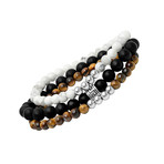 Lava + Tiger Eye Marble Beaded Bracelet + Stainless Steel Beads // Set of 3