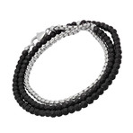 Bead + Stainless Steel Rounded Box Chain Wrap Bracelet
