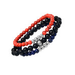 Lava + Agate + Lapis Beaded Bracelet + Stainless Steel Beads // Set of 3