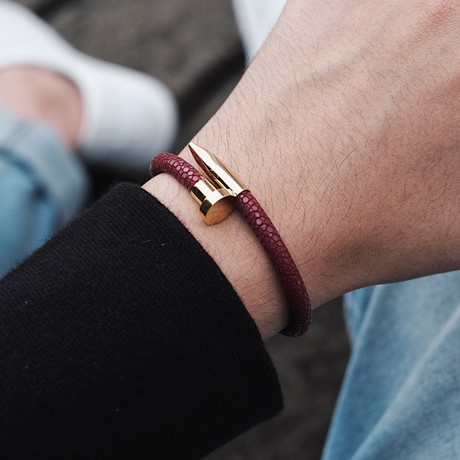 Deluxe Nail Bracelet // Maroon + Gold (Small)
