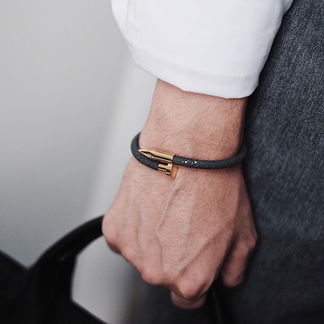 Deluxe Nail Bracelet // Grey + Gold (Small)